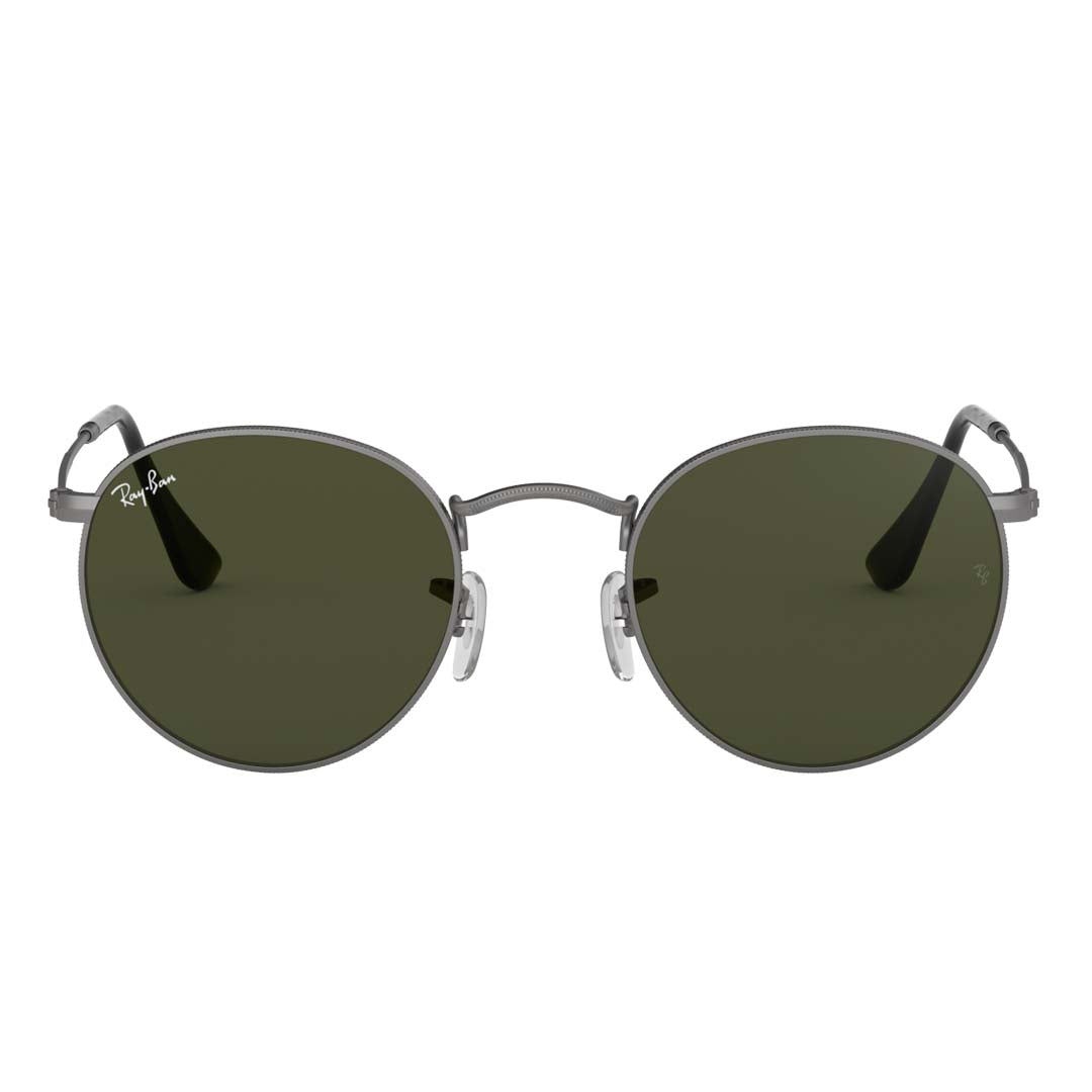 Ray-Ban RB3447 Round Metal Sunglasses, Matte Gunmetal/Green, 50 mm