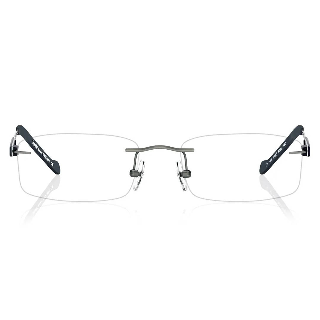 Titan Gun Metal Rectangle Rimless Computer Glasses (Blue-Filter lens Included)