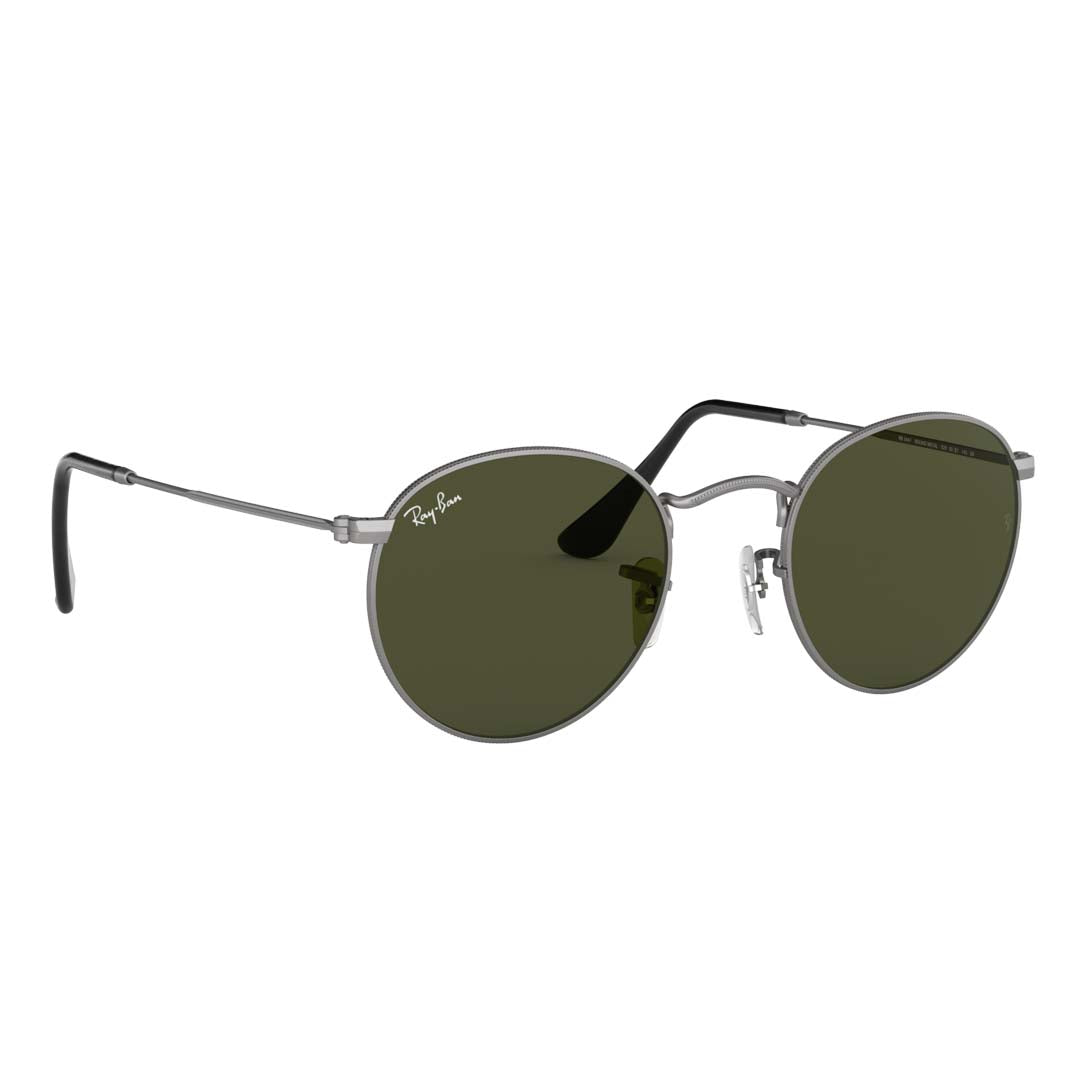 Ray-Ban RB3447 Round Metal Sunglasses, Matte Gunmetal/Green, 50 mm