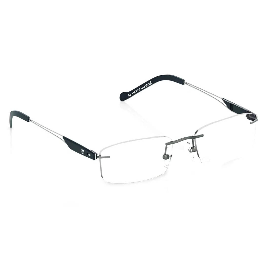Titan Gun Metal Rectangle Rimless Computer Glasses (Blue-Filter lens Included)
