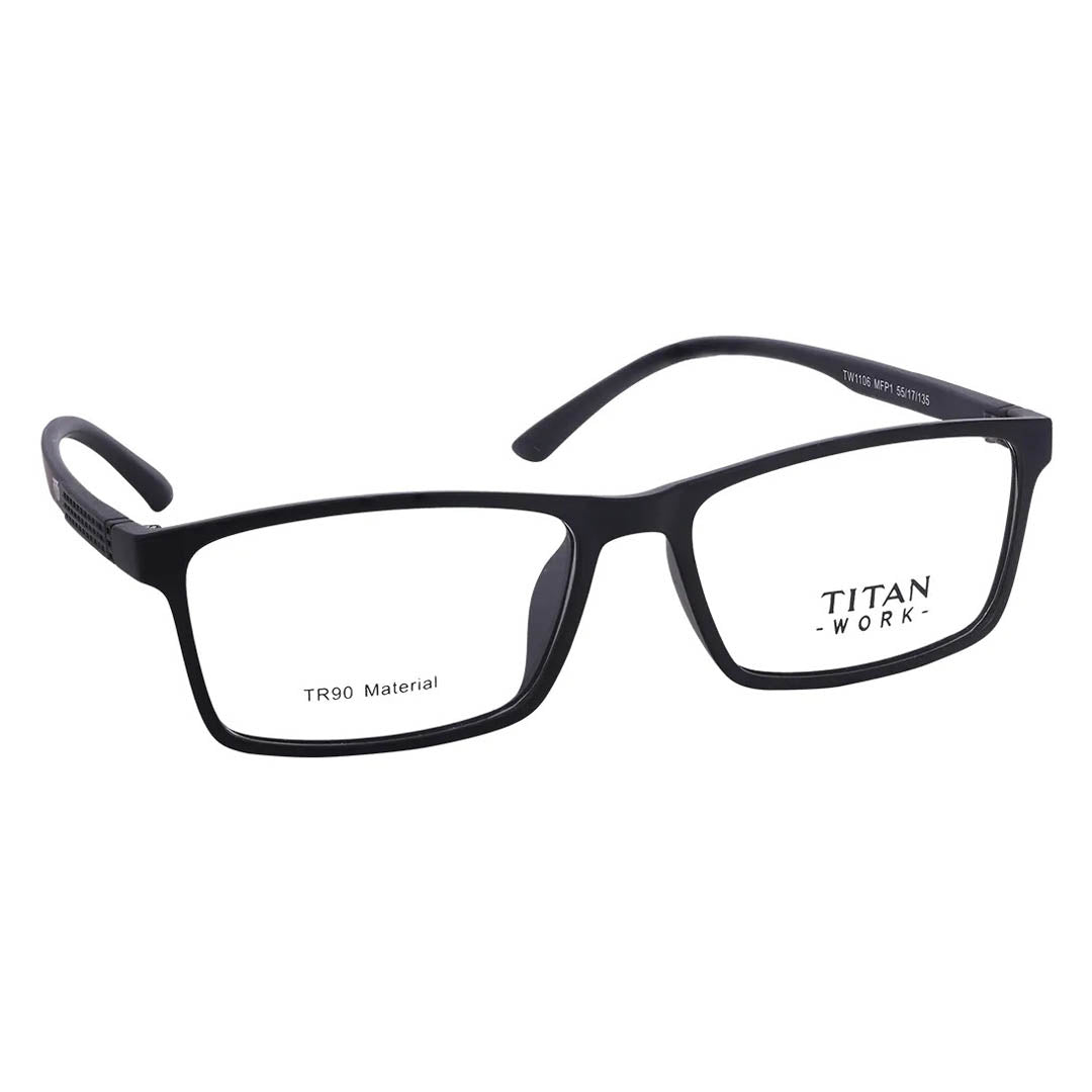 Titan Black Rectangle Rimmed Computer Glasses (Blue-Filter lens Included)