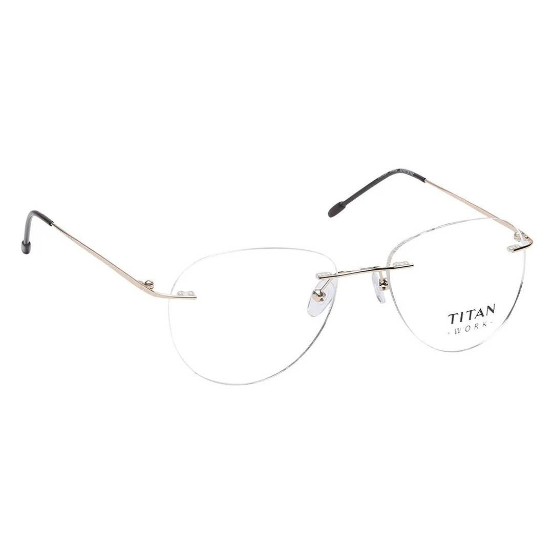 Titan Gold Round Rimless Computer Glasses (Blue-Filter lens Included)