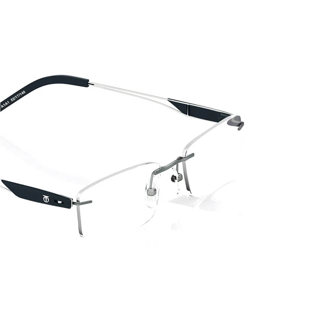 Titan Gun Metal Rectangle Rimless Computer Glasses (Blue-Filter lens Included)