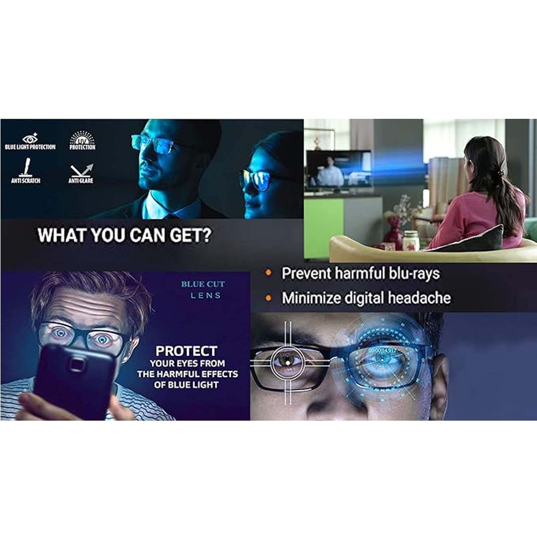 OneStopVision® Blue Cut Computer Glasses | Anti Glare, 100% UV Protected (Blue-Filter lens Included)