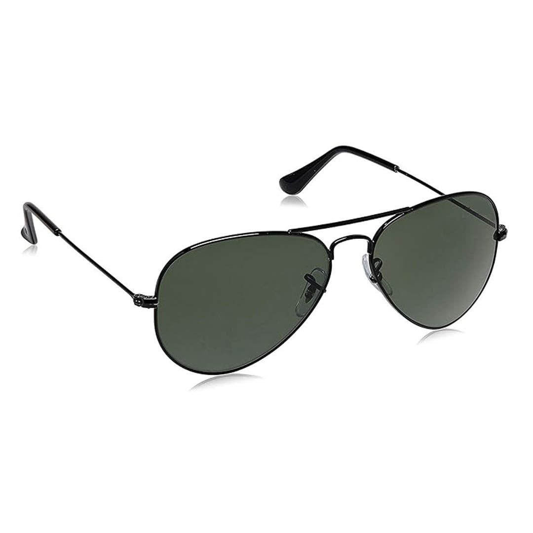 OneStopVision® Medium-Large (Size-58) Black Green Men's Aviator Sunglasses
