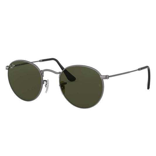 Ray-Ban RB3447 Round Metal Sunglasses, Matte Gunmetal/Green, 50 mm