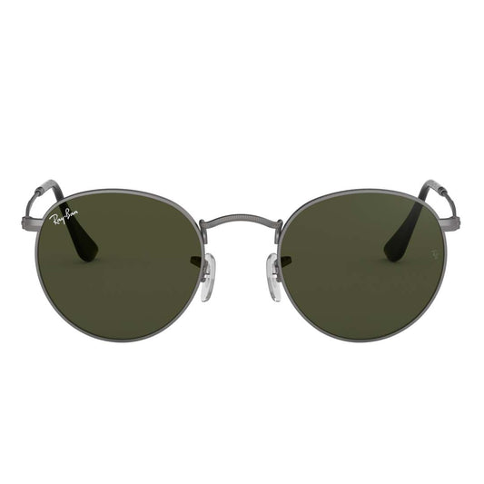 Ray-Ban RB3447 Round Metal Sunglasses, Matte Gunmetal/Green, 50 mm